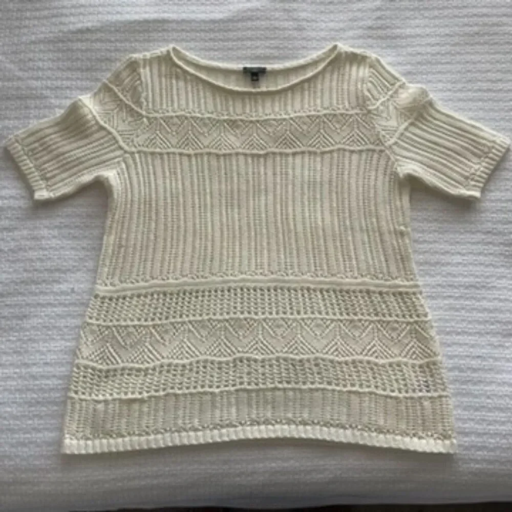PL Talbots Cream Crochet Style Short-Sleeve Sweater